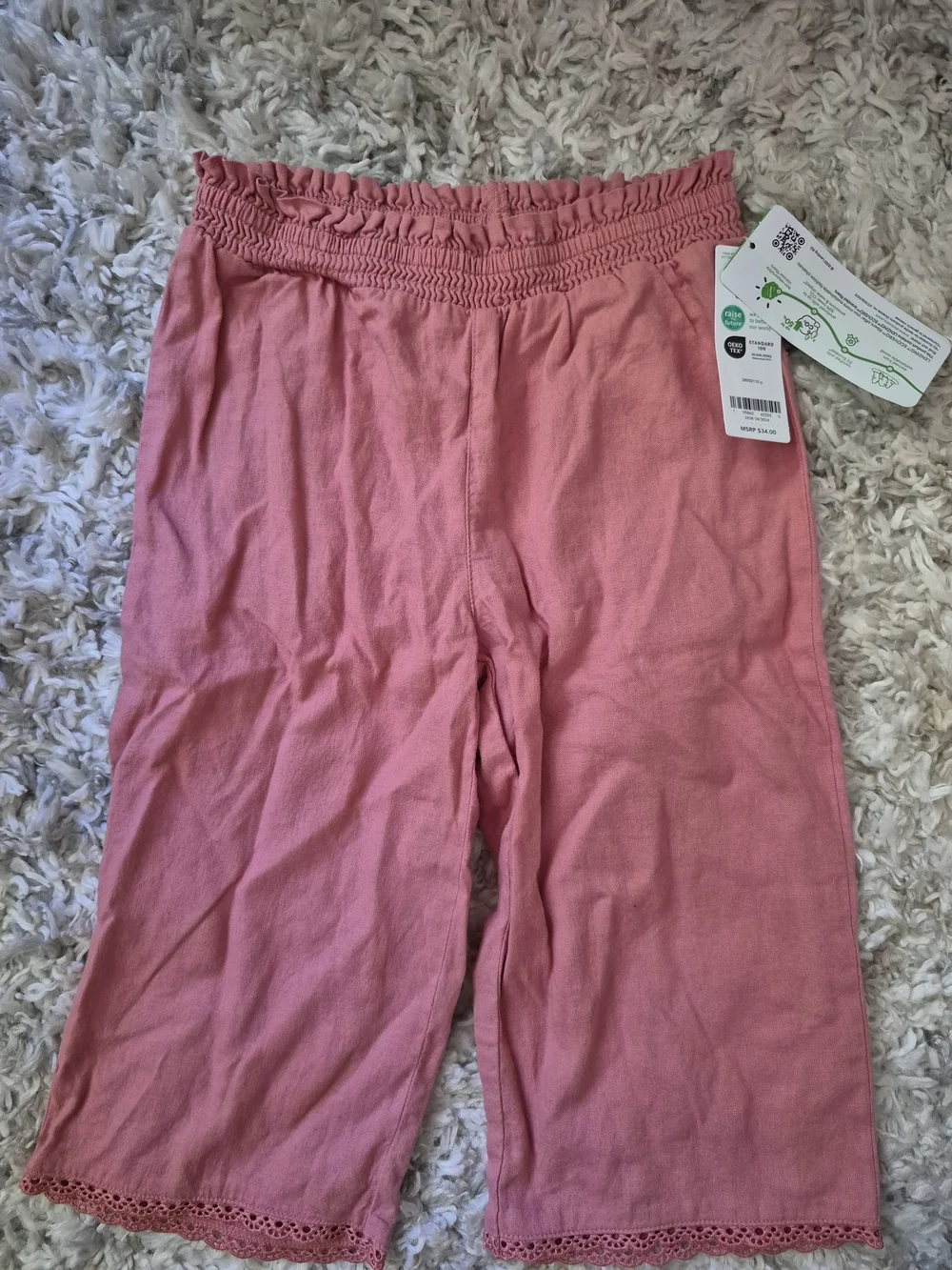 Carter's Rose Pink Elastic Waist Linen-Blend Pants